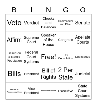 Branches of Government Bingo Card