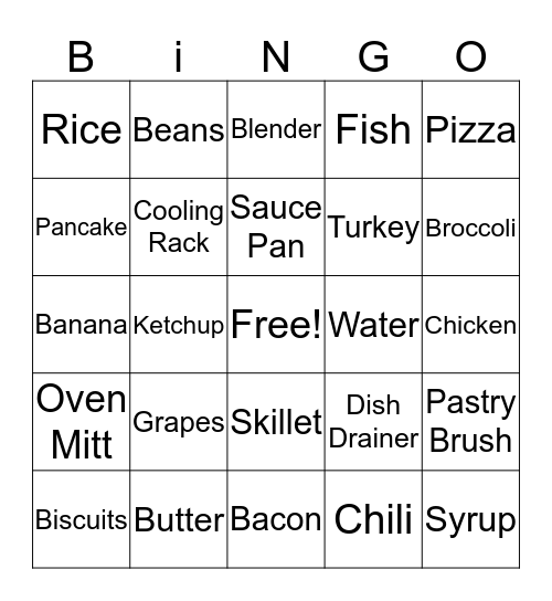 Foods & Utensils Bingo Card