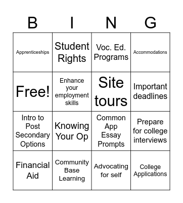 Post-Secondary Counseling Bingo Card