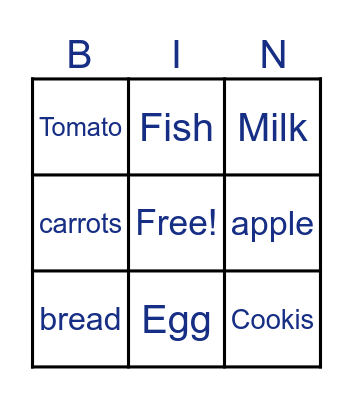 Food Bingo Card