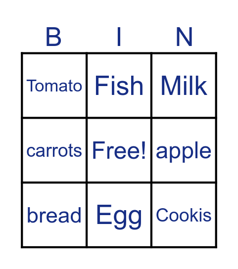 Food Bingo Card