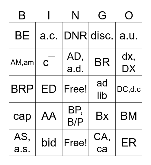 Abrreviations 1 Bingo Card