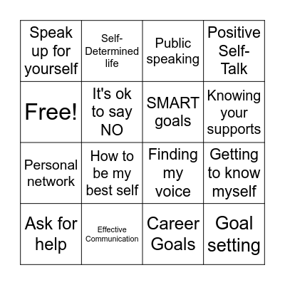Self-Advocacy Bingo Card