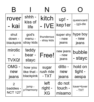 kpop bingo Card