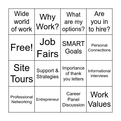Job Exploration Bingo Card