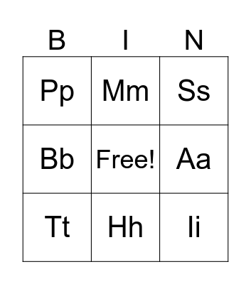 Beginning Sounds Bingo Card