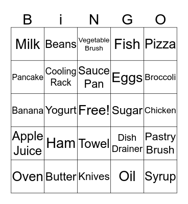 Foods & Utensils Bingo Card