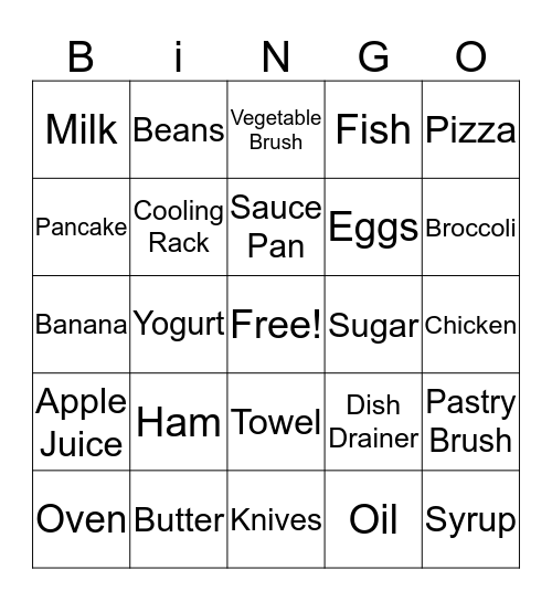 Foods & Utensils Bingo Card