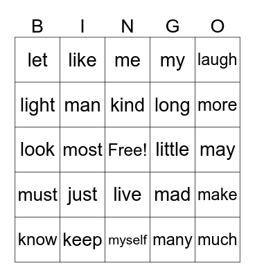 4th Grade Sight Words List 2 Bingo Card