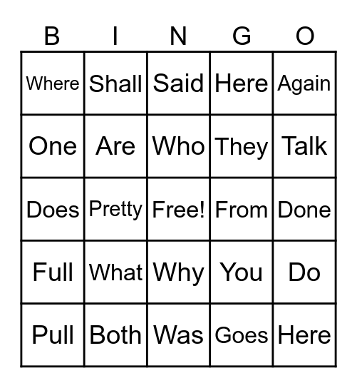 Trick word bingo Card