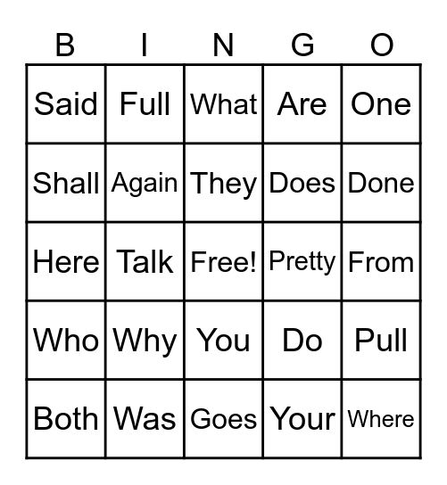 Trick word bingo Card