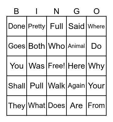 Trick word bingo Card