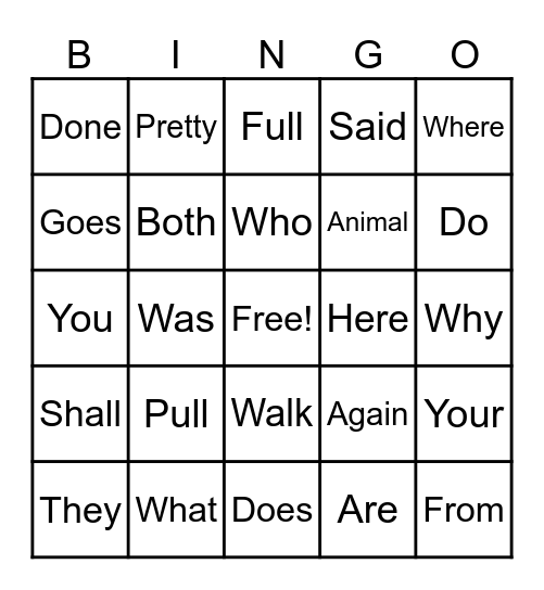 Trick word bingo Card