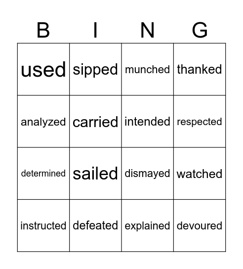Suffix -ed Bingo Card
