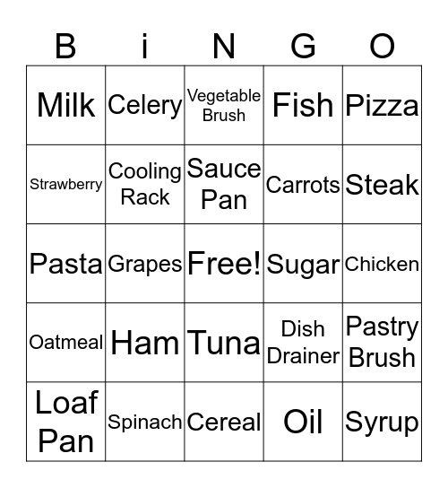 Foods & Utensils Bingo Card