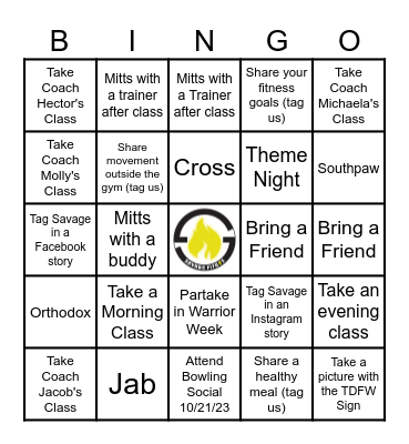 SAVAGE FITBOX BINGO Card
