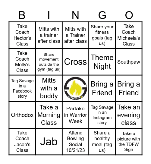 SAVAGE FITBOX BINGO Card