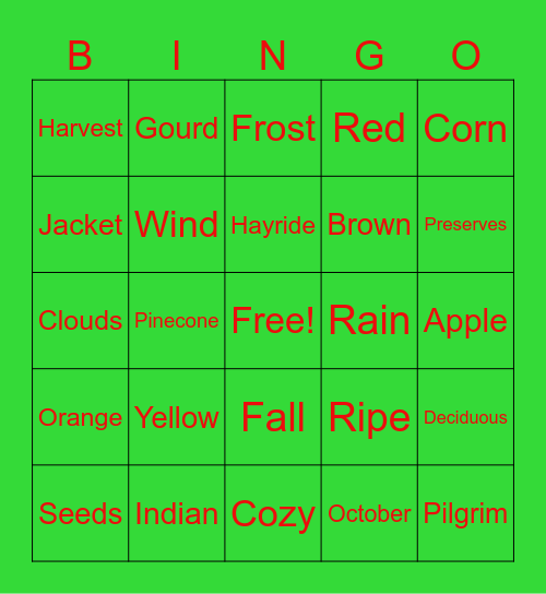 Fall Bingo Card