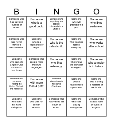English Club UFG Bingo Card