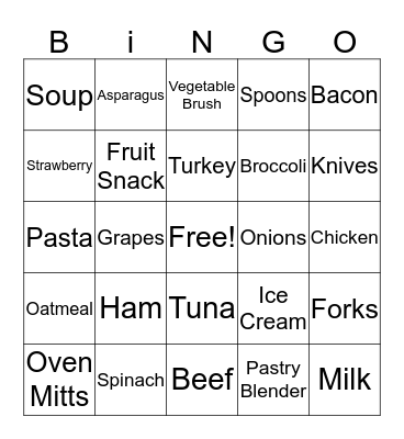 Foods & Utensils Bingo Card