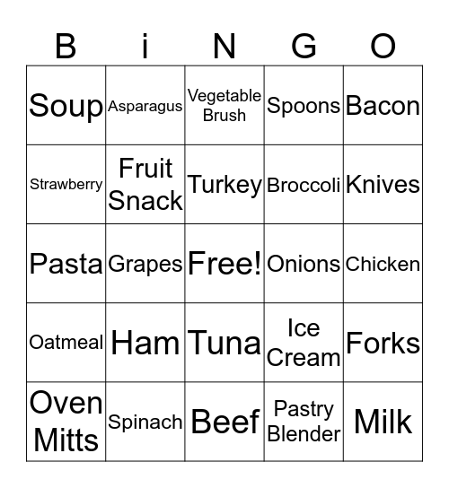 Foods & Utensils Bingo Card