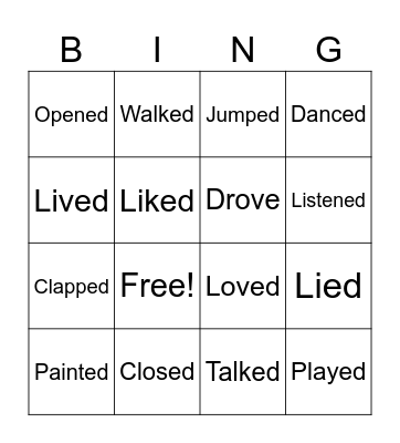 Regular Verbs Bingo Card