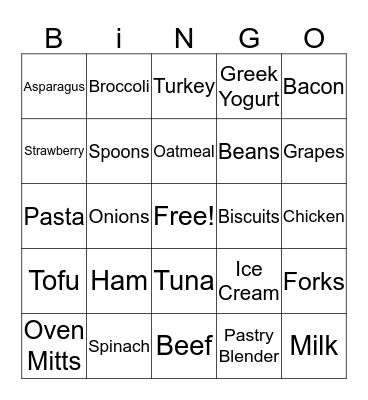 Foods & Utensils Bingo Card