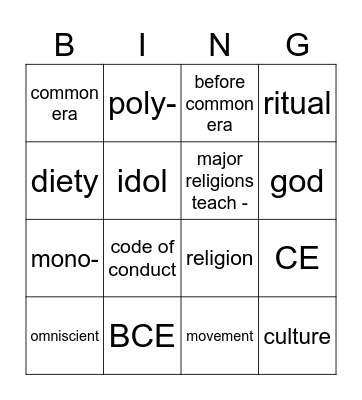 Origins of Religion Bingo Card