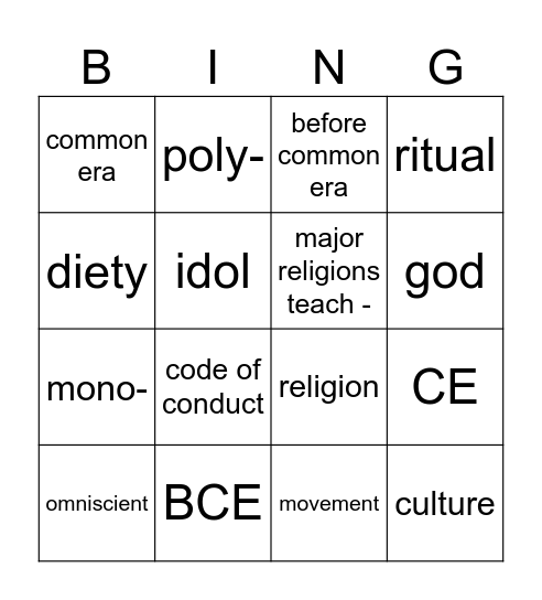 Origins of Religion Bingo Card