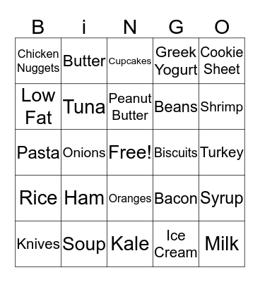 Foods & Utensils Bingo Card