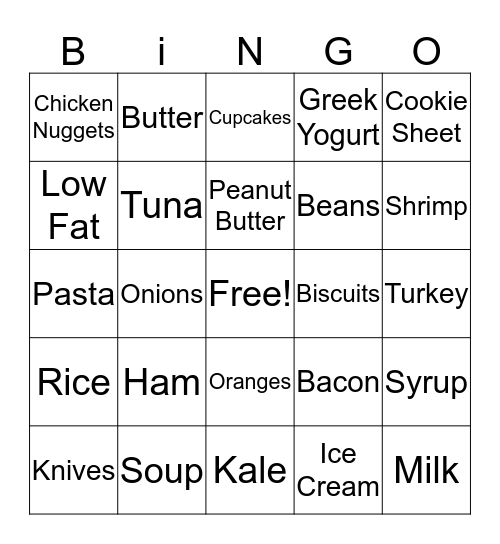 Foods & Utensils Bingo Card