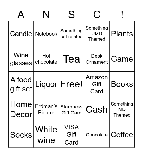 ANSC Gift Bingo! Bingo Card