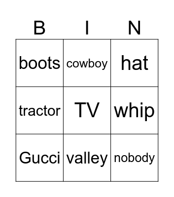 Old Town Road Bingo Card