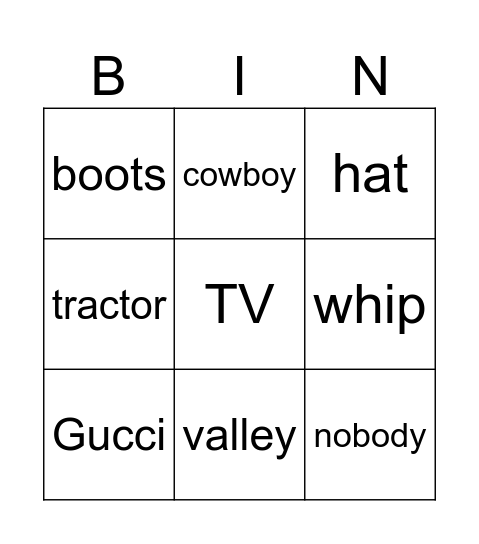 Old Town Road Bingo Card