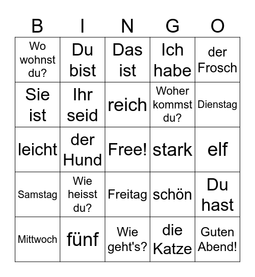 Schulanfgang Bingo Card