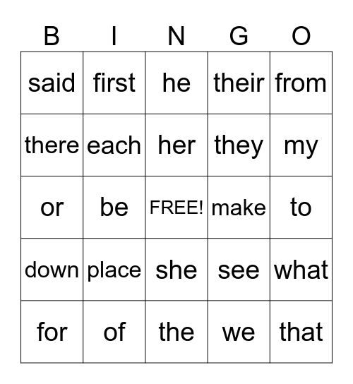 Super Word Bingo! Bingo Card