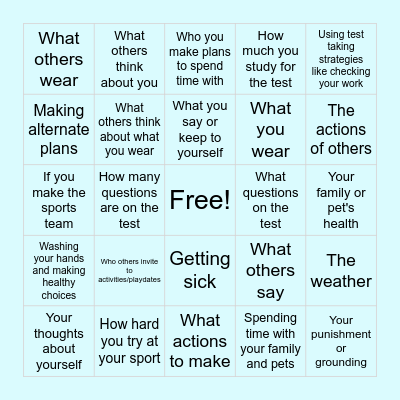 In vs. Out of Your Control Bingo Card