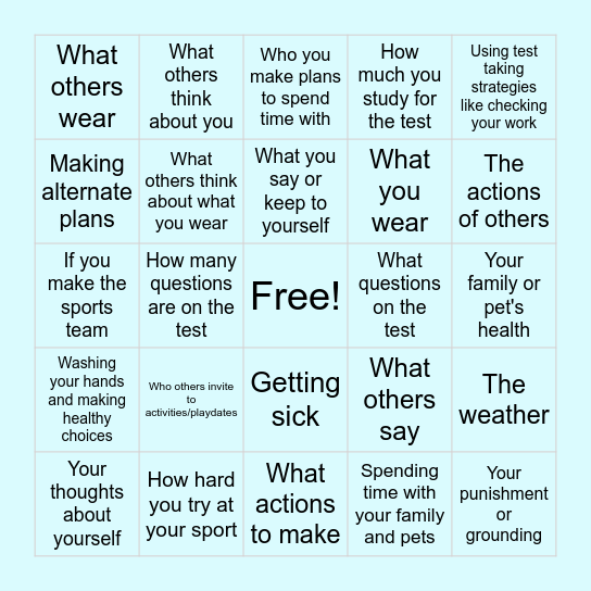 In vs. Out of Your Control Bingo Card