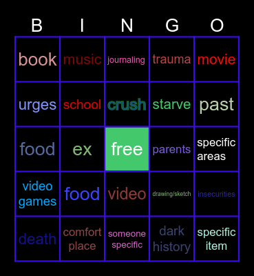 thoughts bingo Card