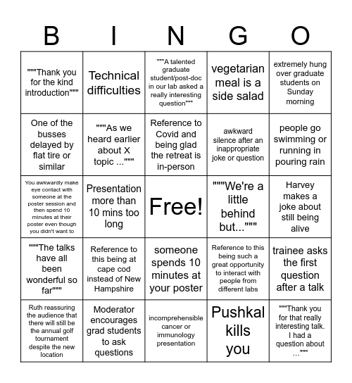 Retreat Bingo Card