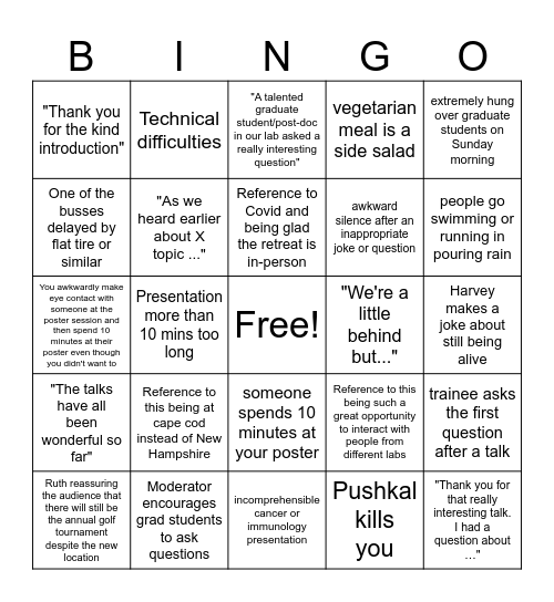 Retreat Bingo Card
