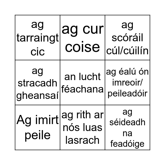 An Chluiche Bingo Card