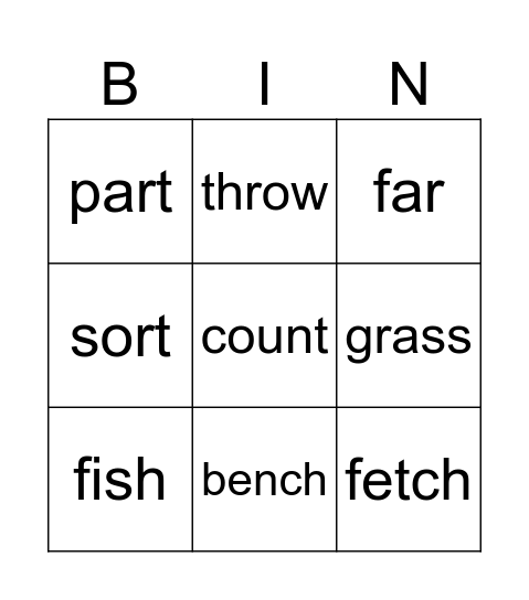 In the park Bingo Card