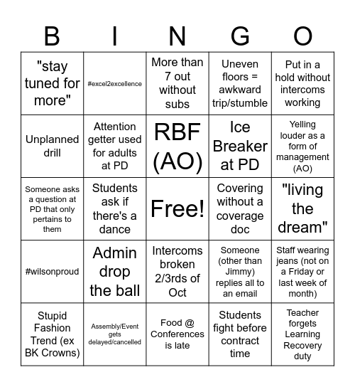 October Bingo Card