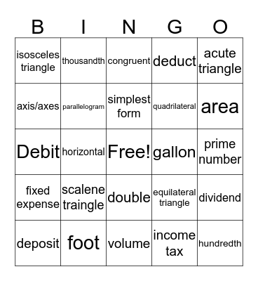 5th Grade Vocabulary Bingo Card