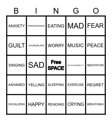 EMOTIONS, COPING SKILLS, AND BEHAVIORS Bingo Card