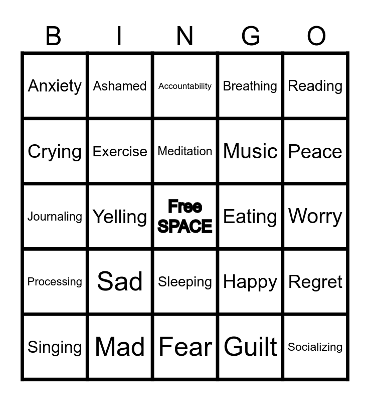 EMOTIONS, COPING SKILLS, AND BEHAVIORS Bingo Card