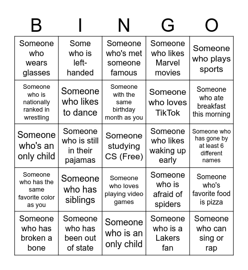 CS+SG Human Bingo: Find... Bingo Card