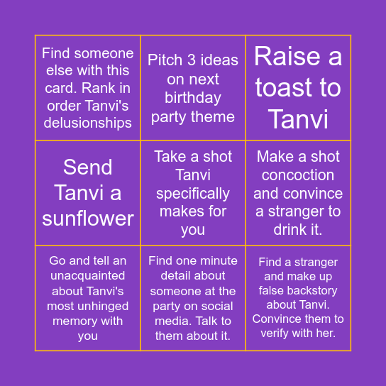 Tanvi Personality - CF Bingo Card