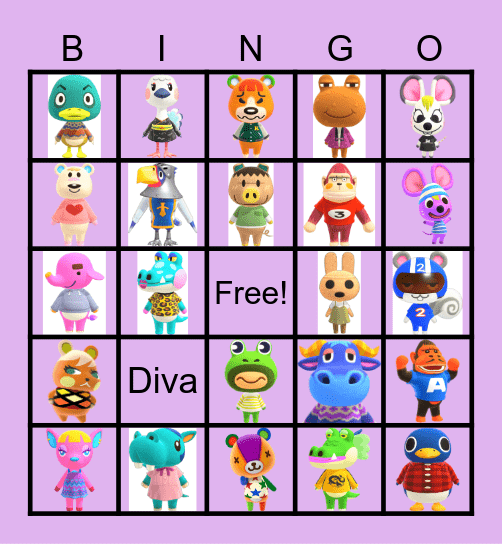 Animal crossing Bingo Card